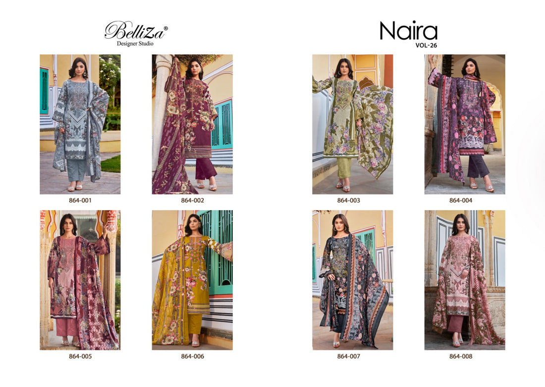 Naira Vol 26 Belliza Designer Studio Cotton Self Embroidery Karachi Salwar Suits