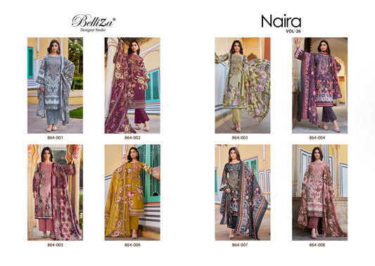 Naira Vol 26 Belliza Designer Studio Cotton Self Embroidery Karachi Salwar Suits