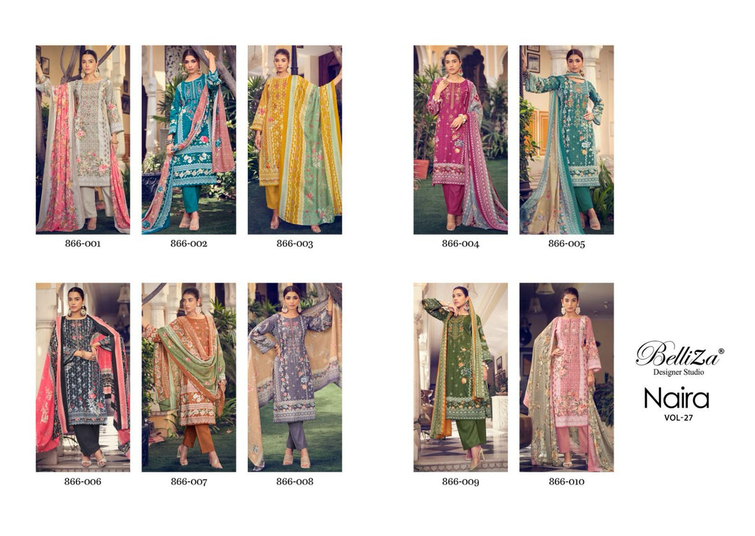 Naira Vol 27 Belliza Designer Studio Cotton Self Embroidery Work Karachi Salwar Suits