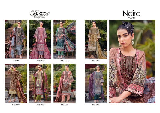 Naira Vol 36 Belliza Designer Studio Cotton Self Embroidery Work Karachi Salwar Suits