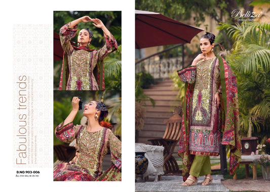 Naira Vol 45 Belliza Designer Studio Cotton Self Embroidery Karachi Salwar Suits