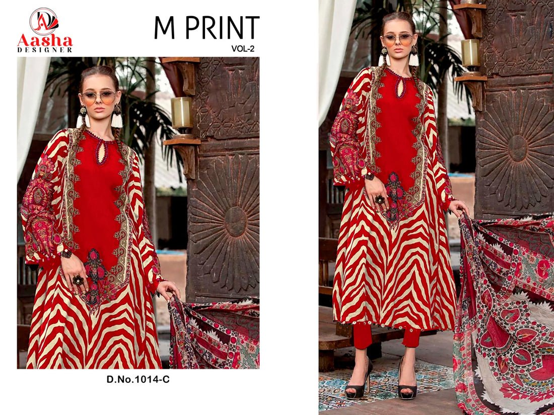 New M Print Vol 2 1014 Aasha Designer Cotton Embroidery Pakistani Patch Work Suits