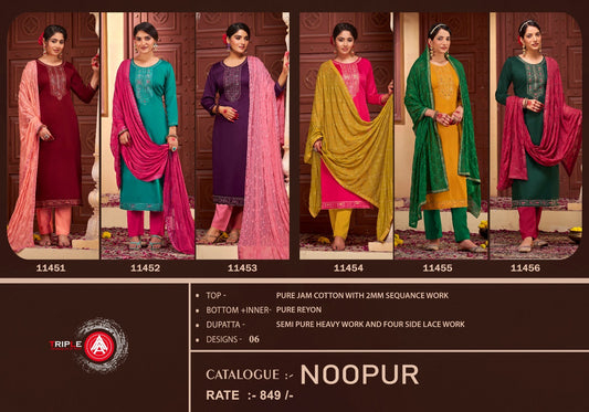 Noopur Triple Aaa Jaam Cotton Sequence Work Pant Style Suits