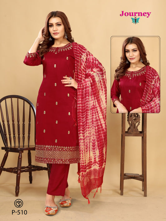 P 510 511 Journey Design Muslin With Work Readymade Pant Style Suits
