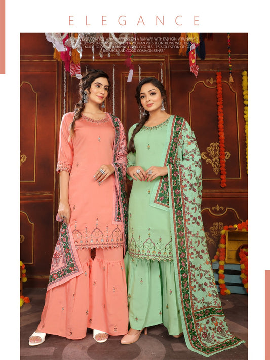 P 519 520 Journey Design Modal Chanderi Readymade Sharara Suits