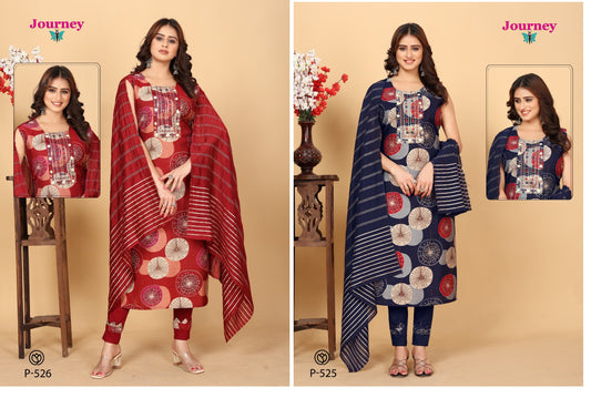 P 525 526 Journey Design Modal Chanderi With Work Readymade Pant Style Suits