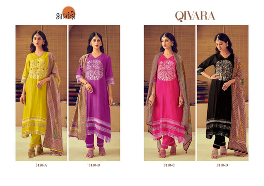 Qivara Anando Muslin Silk Handwork Pant Style Suits