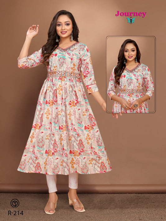 R 214 215 Journey Design Cambric Cotton  Naira Cut Kurtis
