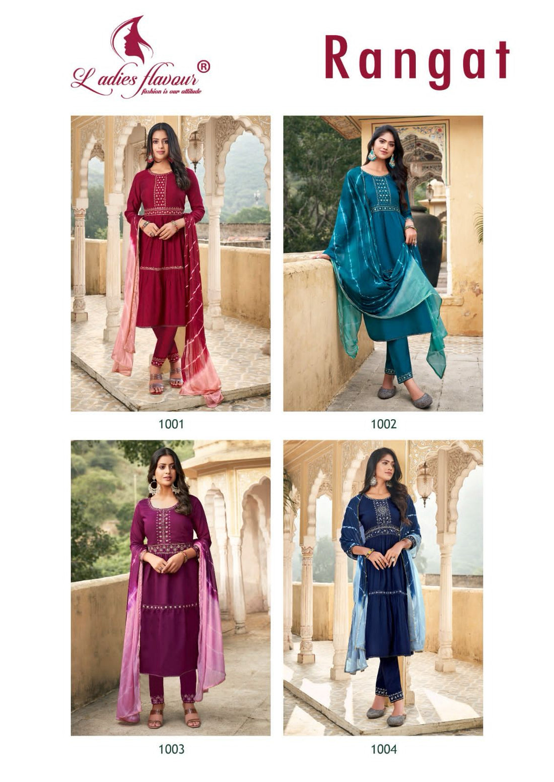 Rangat Ladies Flavour Chanderi Viscose Mirror Work Readymade Pant Style Suits