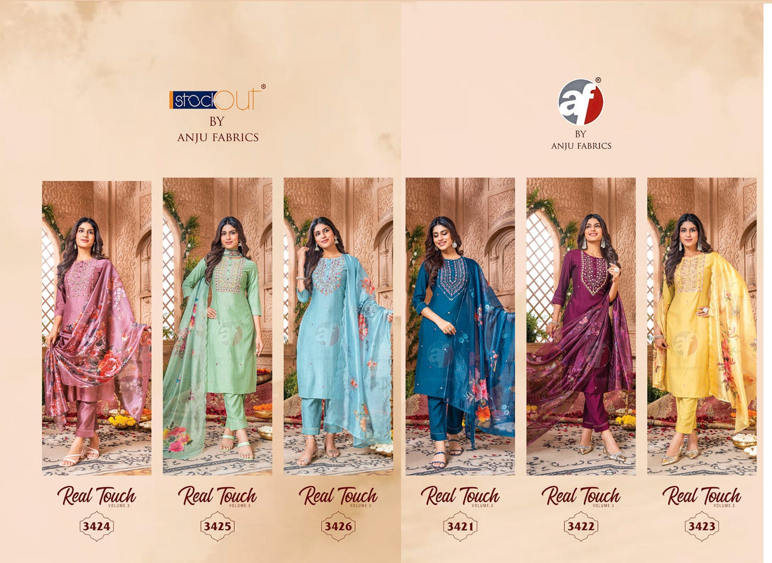 Real Touch Vol 3 Af Viscose Handwork Readymade Pant Style Suits