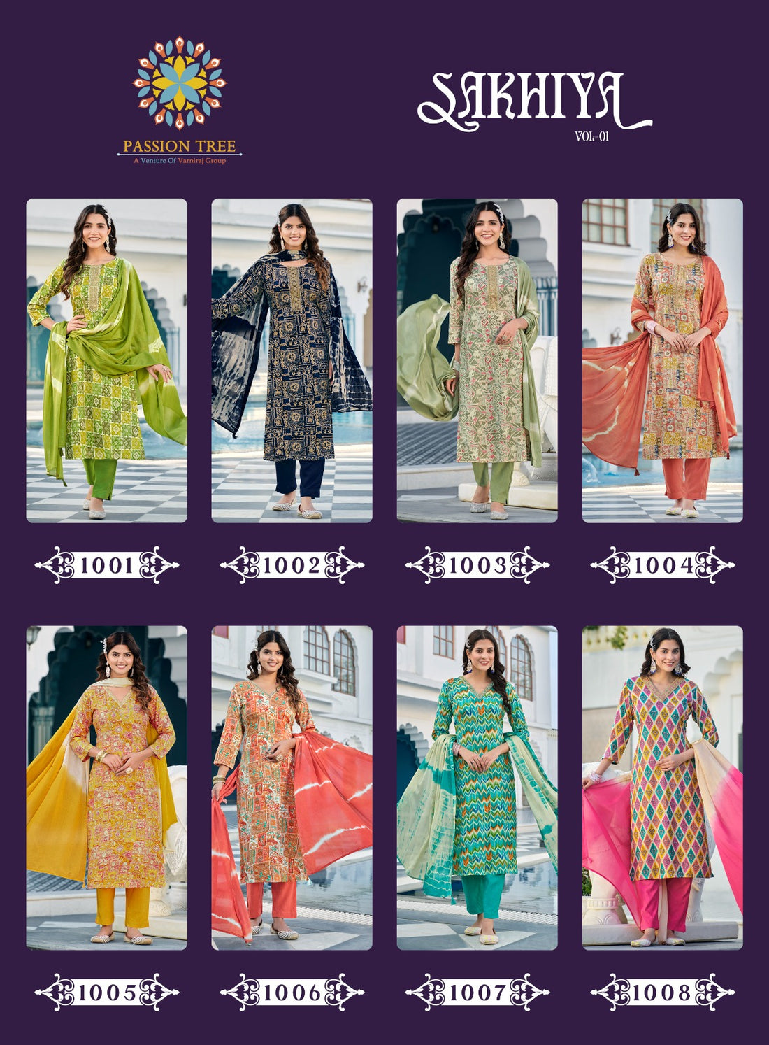 Sakhiya Vol 1 Passion Tree Rayon Foil Print Readymade Pant Style Suits