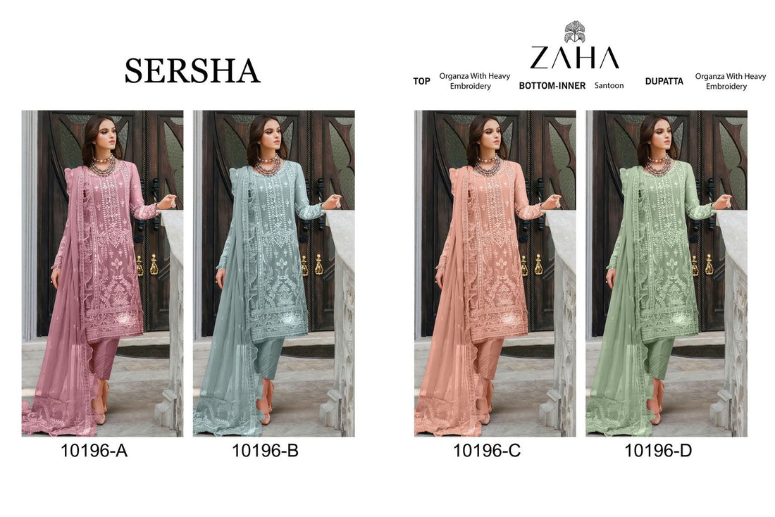 Sersha Vol 1 Dn 10196 Zaha Organza Embroidery Work Pakistani Salwar Suits