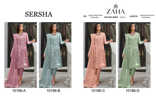 Sersha Vol 1 Dn 10196 Zaha Organza Embroidery Work Pakistani Salwar Suits