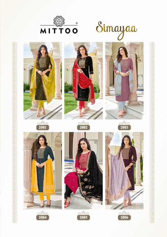 Simayaa Mittoo Viscose Weaving Handwork Readymade Pant Style Suits