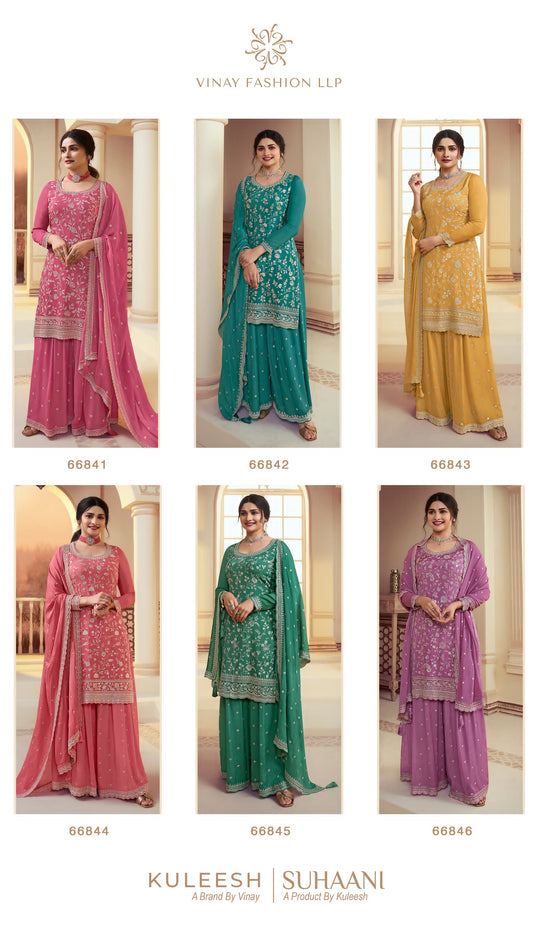 Suhaani Kuleesh Vinay Fashion Llp Chinon Embroidery Work Plazzo Style Suits