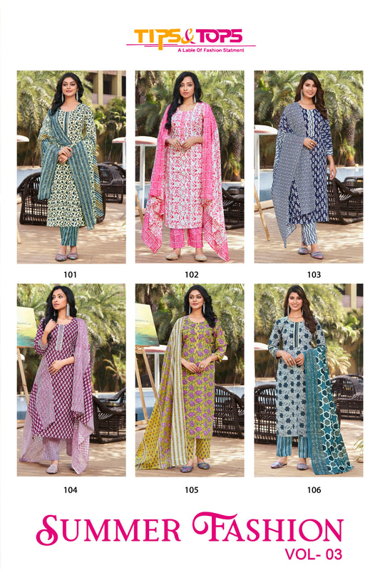 Summer Fashion Vol 3 Tips Tops Cotton  Readymade Pant Style Suits