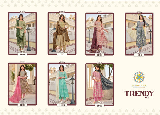 Trendy Vol 1 Passion Tree Capsule Nayra Cut Readymade Pant Style Suits