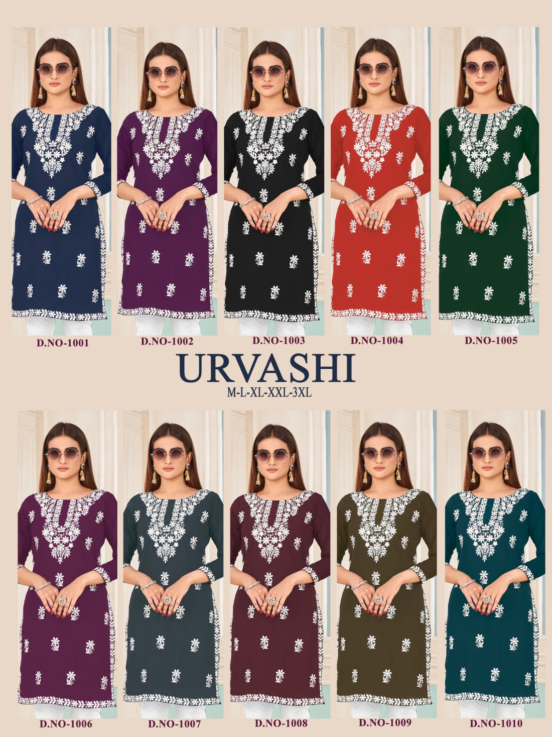Urvashi Banwery Fox Georgette Embroidery Knee Length Kurtis