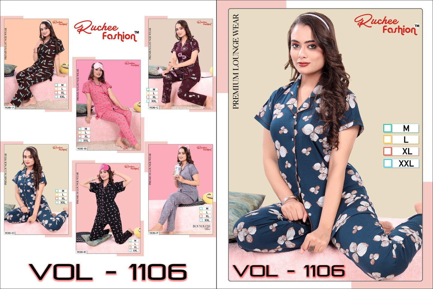 1106 Ruchee Fashion Hosiery Collar Night Suits Supplier
