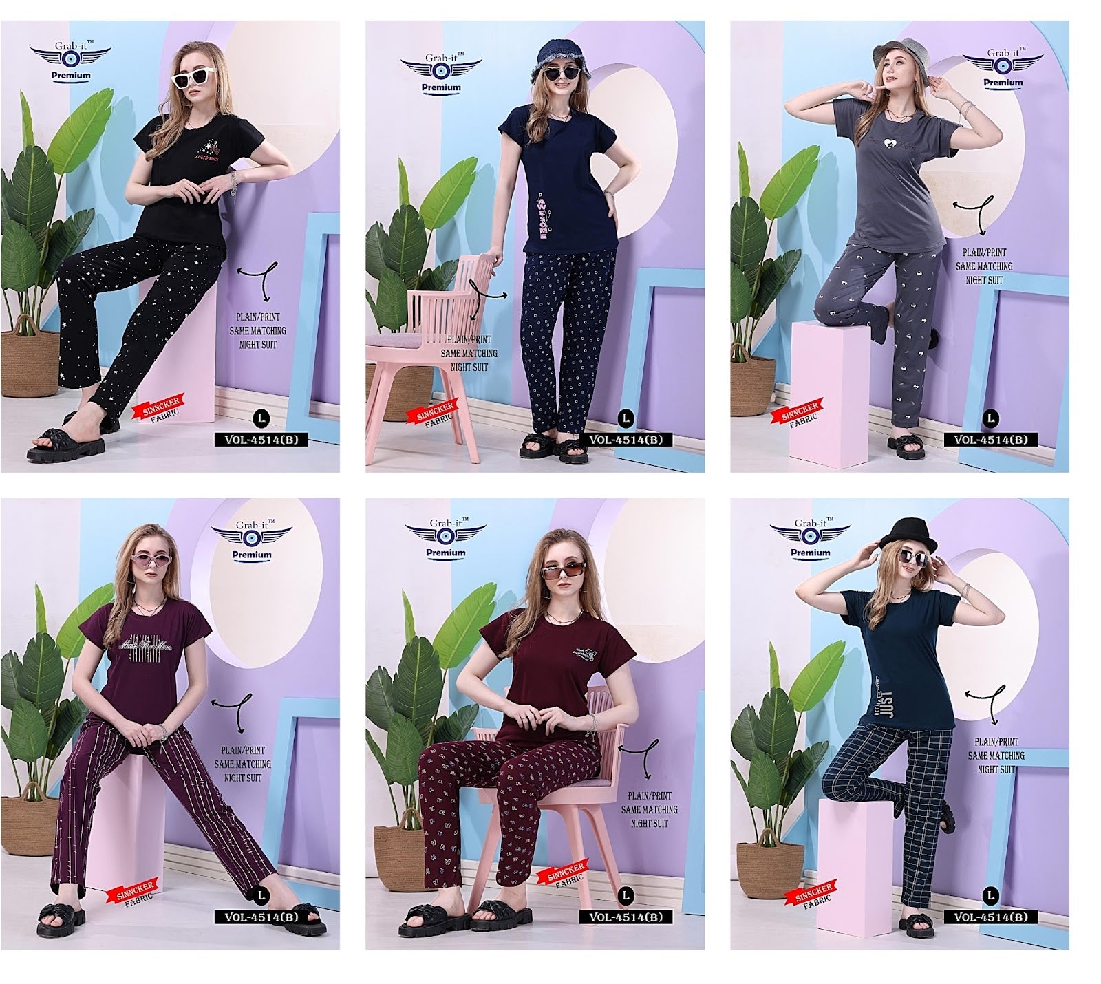 4514 B Grab It Sincker Pyjama Night Suits Wholesale Price