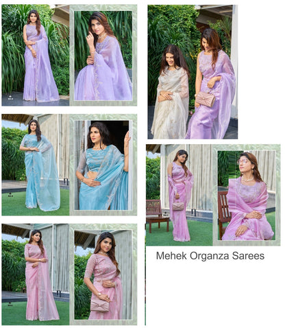 814A To 814E Mehek Organza Sarees Manufacturer Ahmedabad
