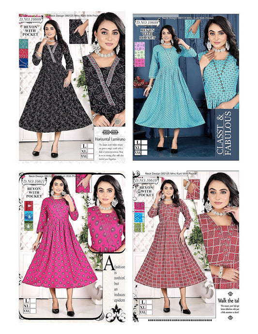 Neck Design 080125 Mmc Reyon Kurti With Pocket Supplier Ahmedabad
