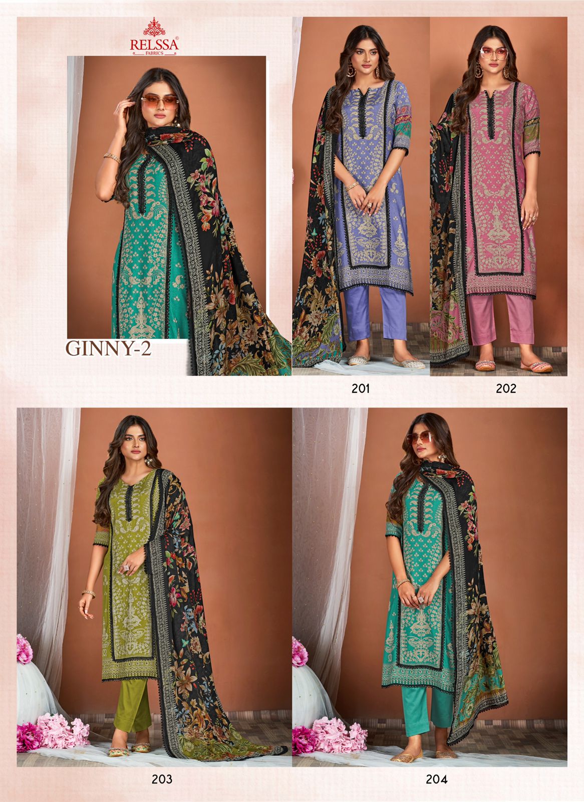 Ginny Vol 2 Relssa Fabrics Muslin Pant Style Suits Wholesale