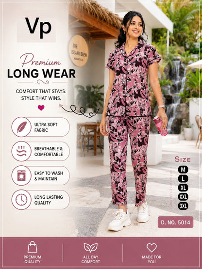 0806 Design 5014 Vp Cotton Collar Night Suits Manufacturer