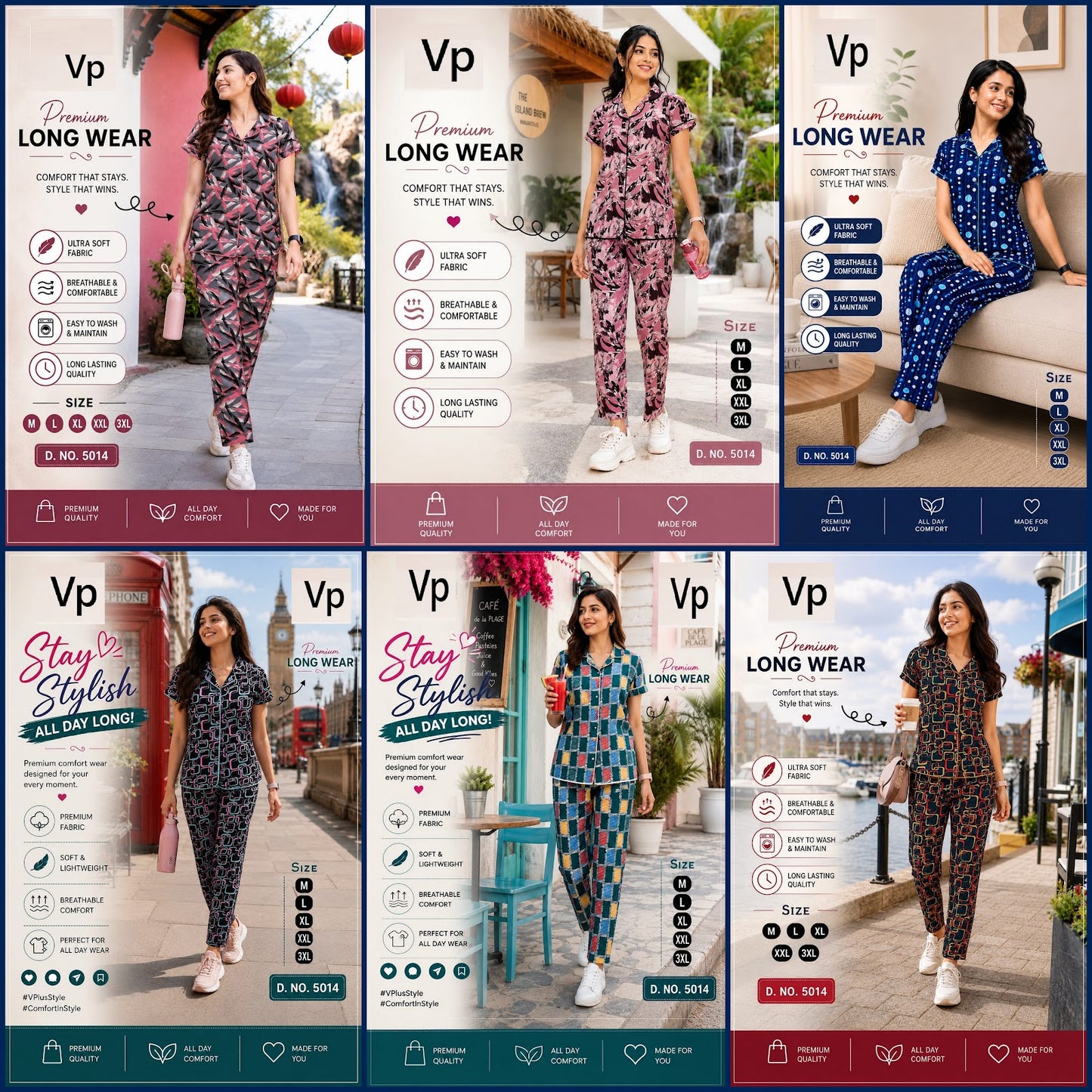 0806 Design 5014 Vp Cotton Collar Night Suits Manufacturer