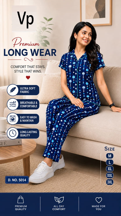 0806 Design 5014 Vp Cotton Collar Night Suits Manufacturer