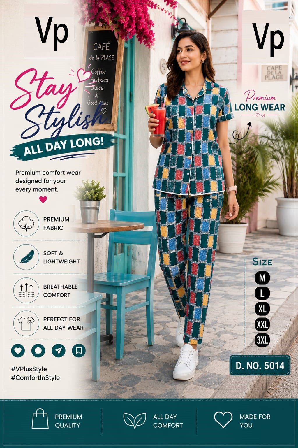 0806 Design 5014 Vp Cotton Collar Night Suits Manufacturer