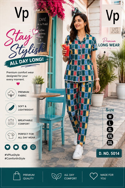 0806 Design 5014 Vp Cotton Collar Night Suits Manufacturer