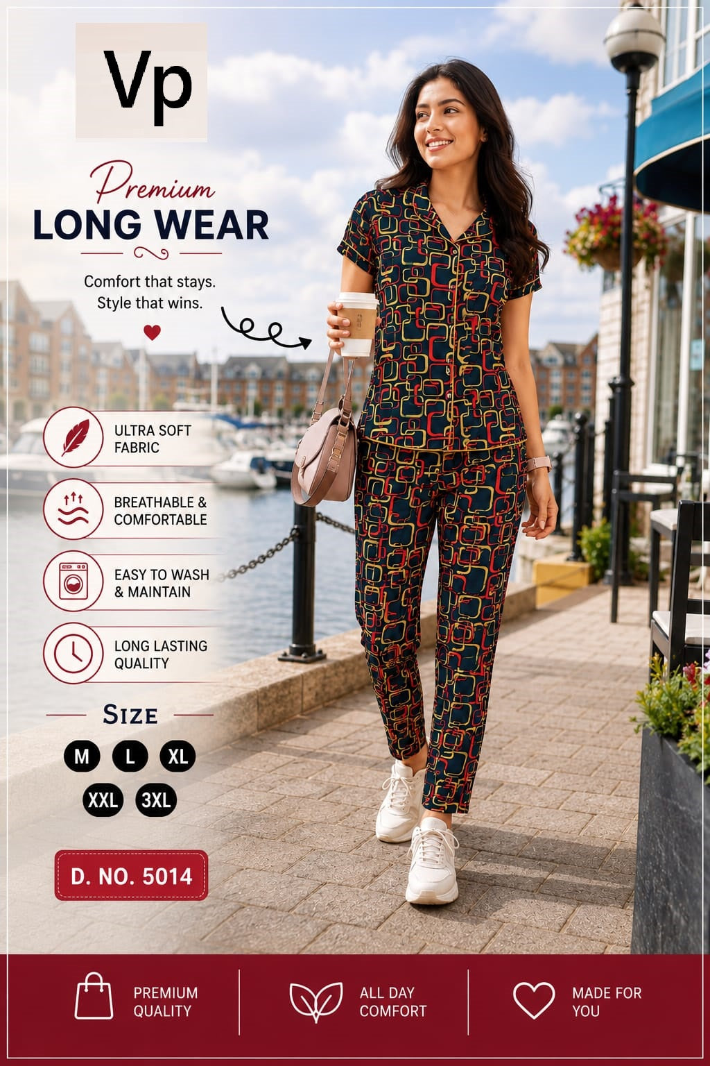 0806 Design 5014 Vp Cotton Collar Night Suits Manufacturer