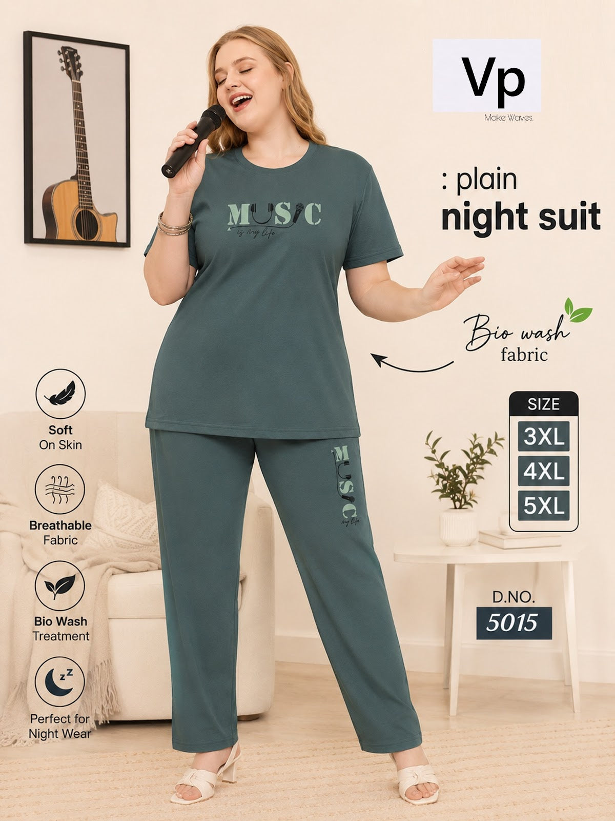 0806 Design 5015 Vp Biowash Pyjama Night Suits Supplier