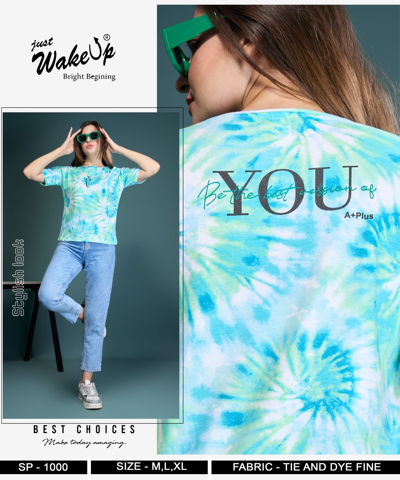 1000 Wakeup Tie Dye Women Tshirt Wholesale Price