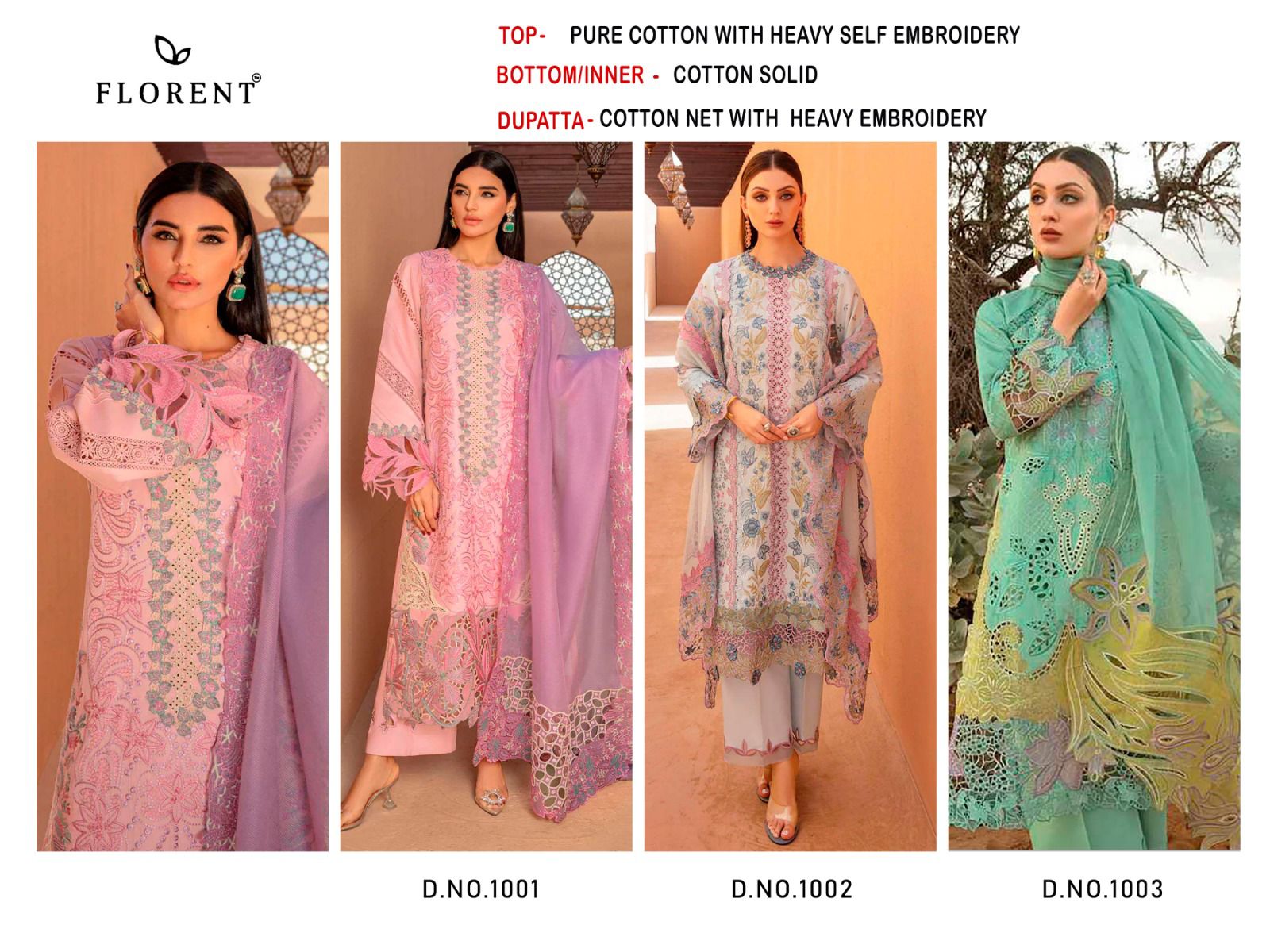 1001-1003 Florent Cotton Pakistani Salwar Suits Wholesaler
