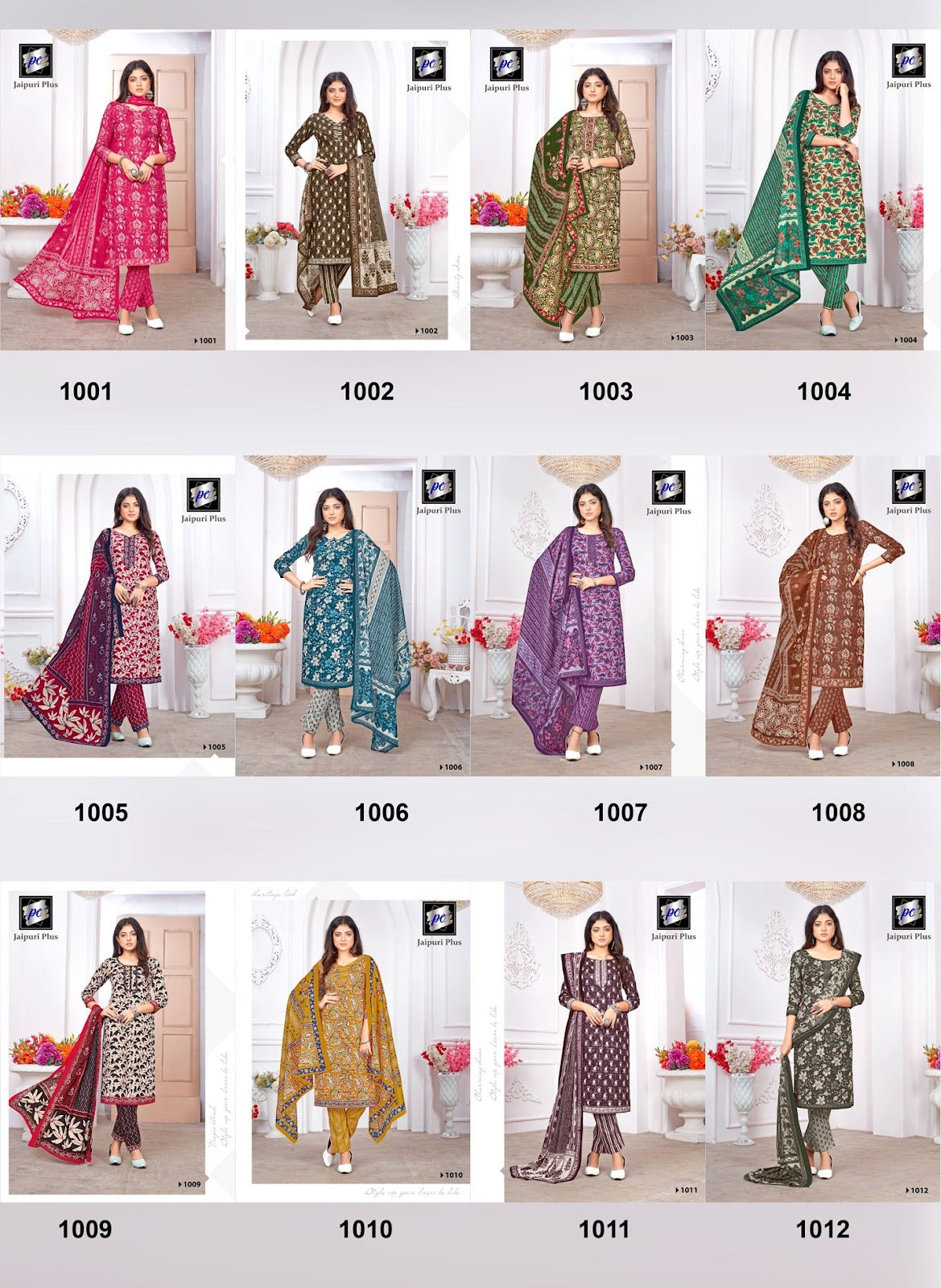 1001-1012 Jaipuri Plus Readymade Pant Style Suits Manufacturer Ahmedabad
