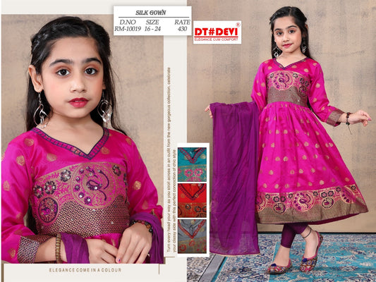 10019 Dt Devi Silk Girls Readymade Pant Suits