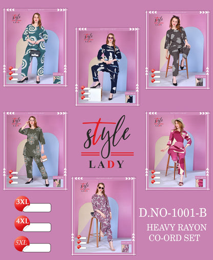 1001 B Plus Size Ladys Rayon Co Ord Set Supplier India