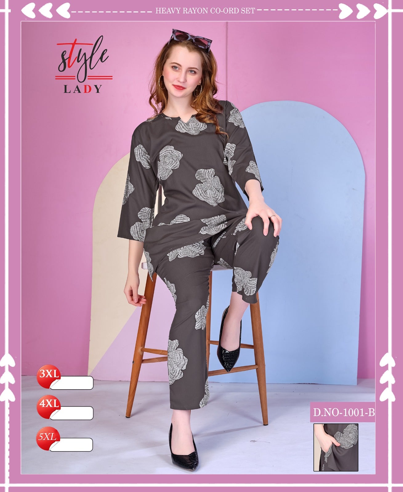 1001 B Plus Size Ladys Rayon Co Ord Set Supplier India