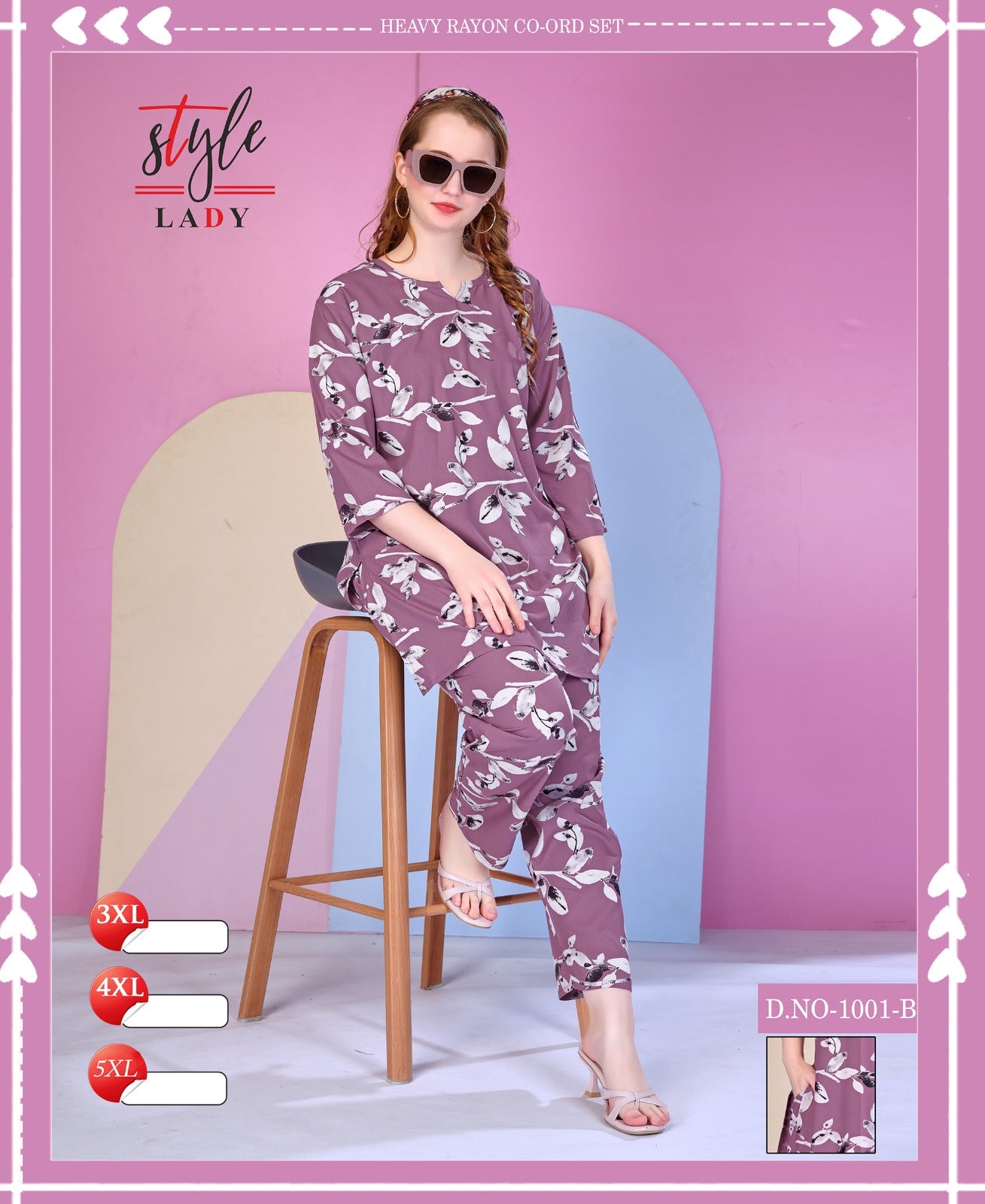 1001 B Plus Size Ladys Rayon Co Ord Set Supplier India
