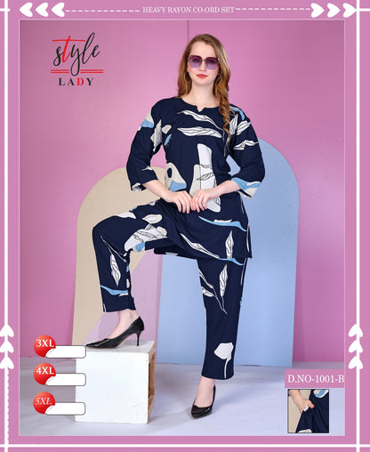 1001 B Plus Size Ladys Rayon Co Ord Set Supplier India