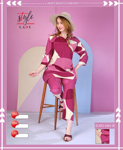 1001 B Plus Size Ladys Rayon Co Ord Set Supplier India
