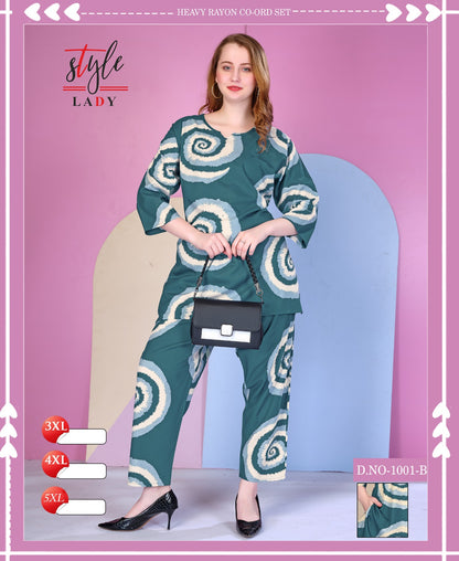 1001 B Plus Size Ladys Rayon Co Ord Set Supplier India