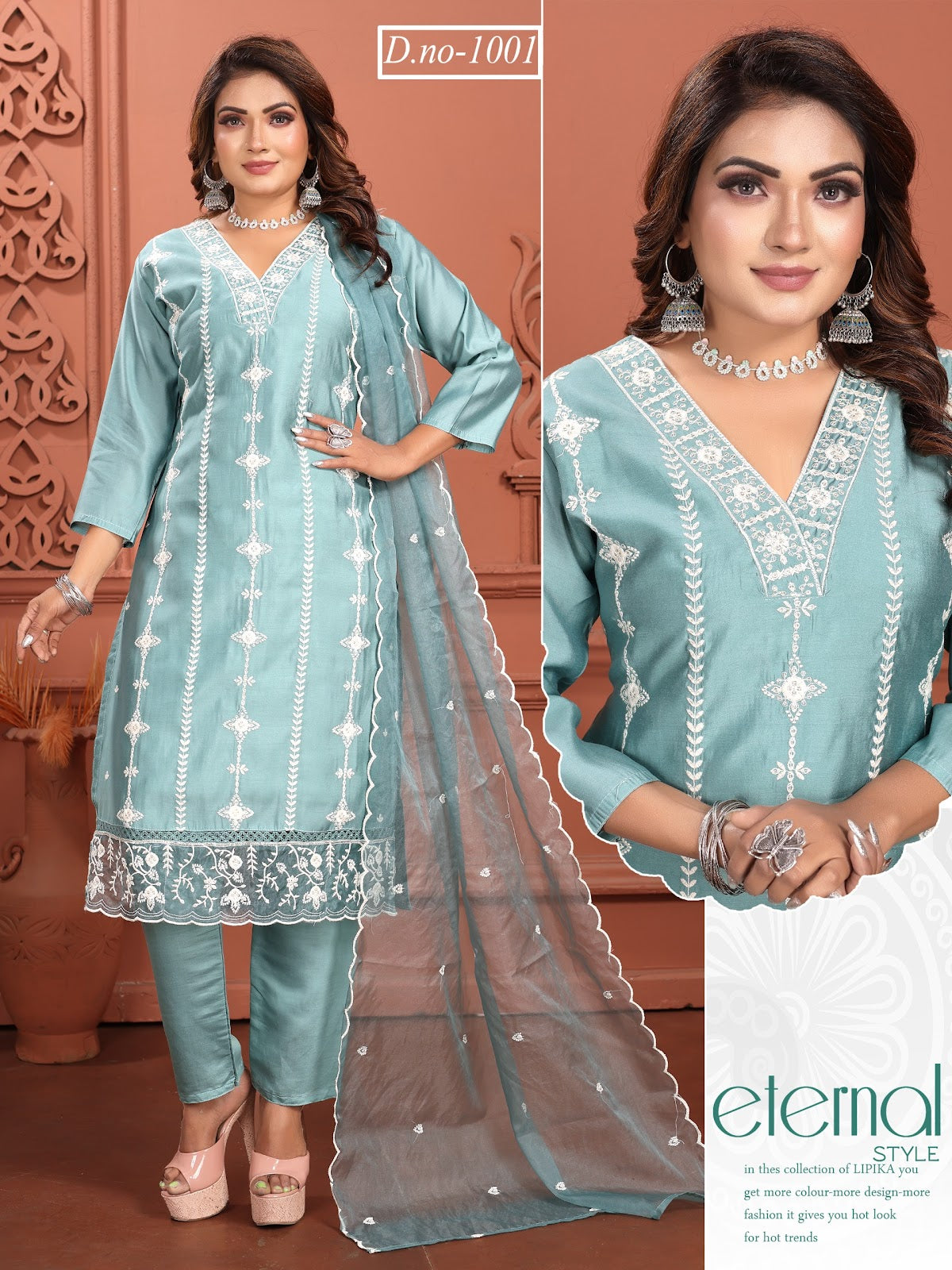 1001 Ladli Roman Silk Readymade Pant Style Suits Exporter India