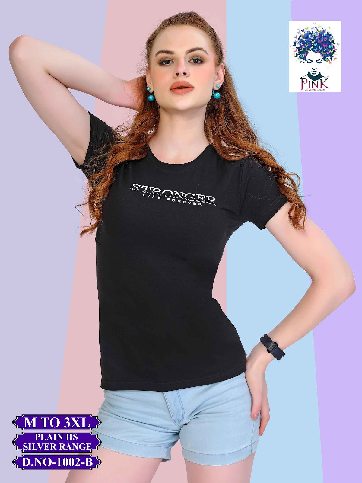 1002 B Pink Women Tshirt Wholesale Rate