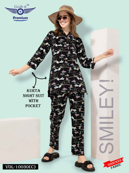 10030 C Grab It Sinker Kurta Night Suits Manufacturer Ahmedabad