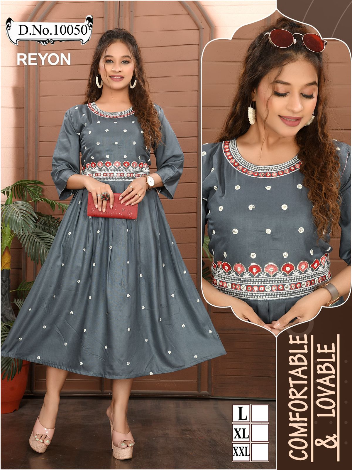 10041-10050 Mmc Reyon Anarkali Kurtis Supplier Gujarat