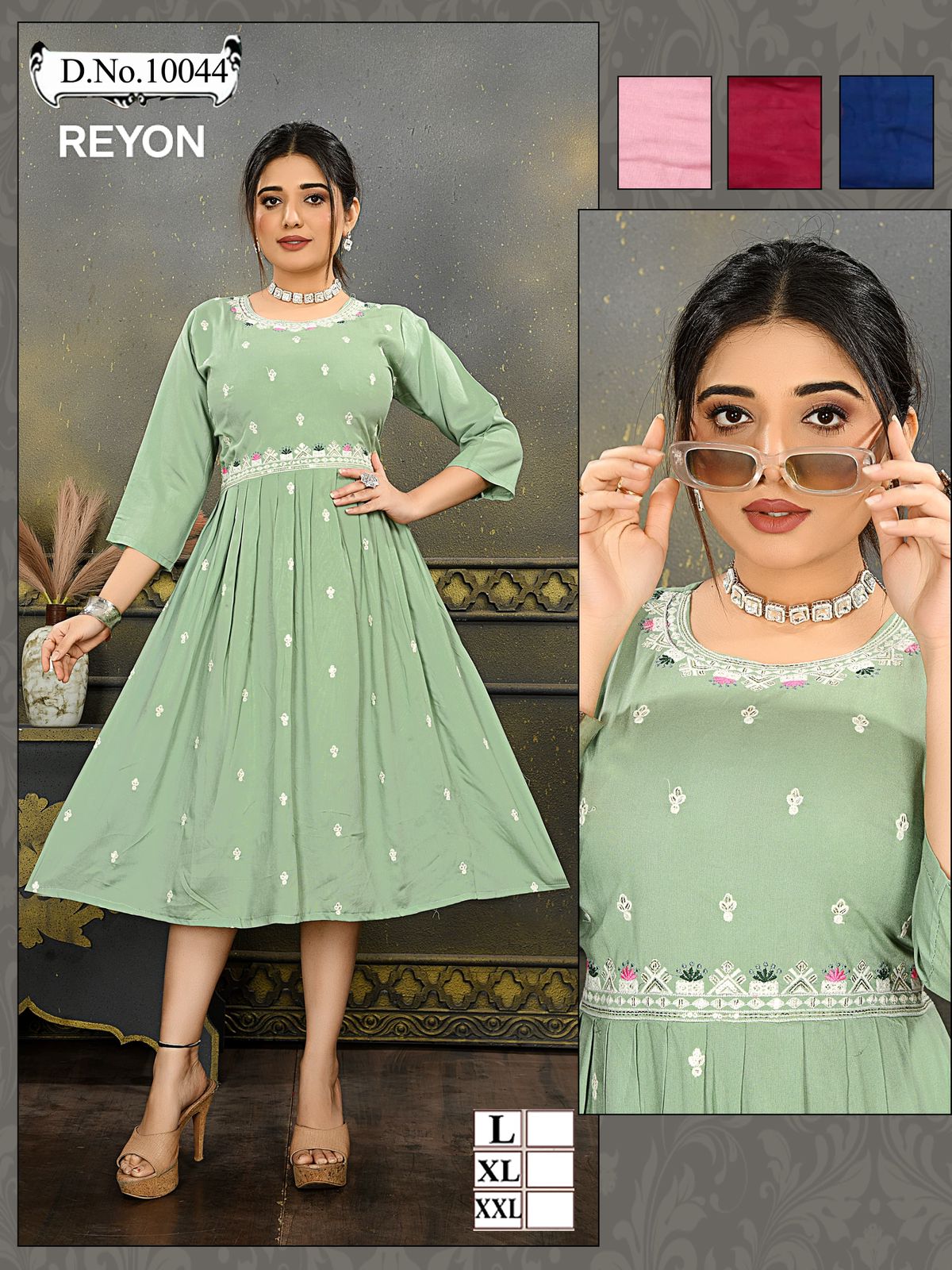 10041-10050 Mmc Reyon Anarkali Kurtis Supplier Gujarat