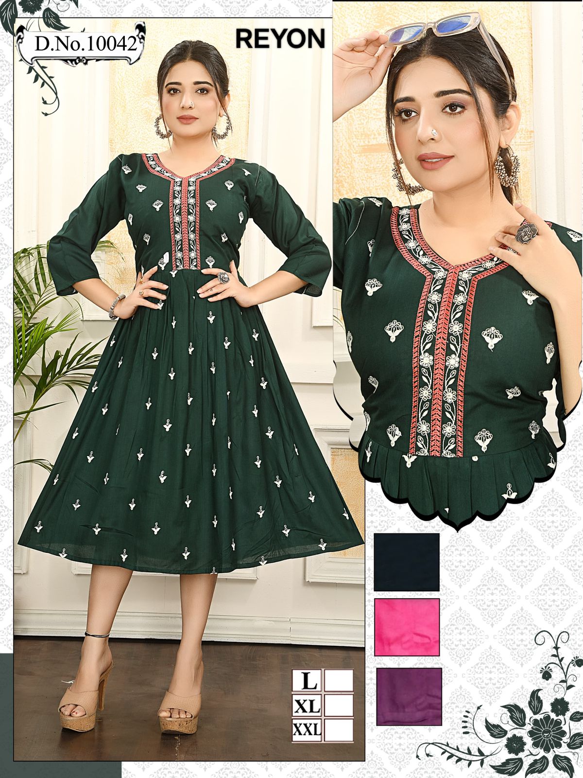 10041-10050 Mmc Reyon Anarkali Kurtis Supplier Gujarat